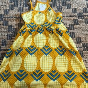 Tea Collection Yellow and Blue Geometric Pineapple print Girls Dress Size 6